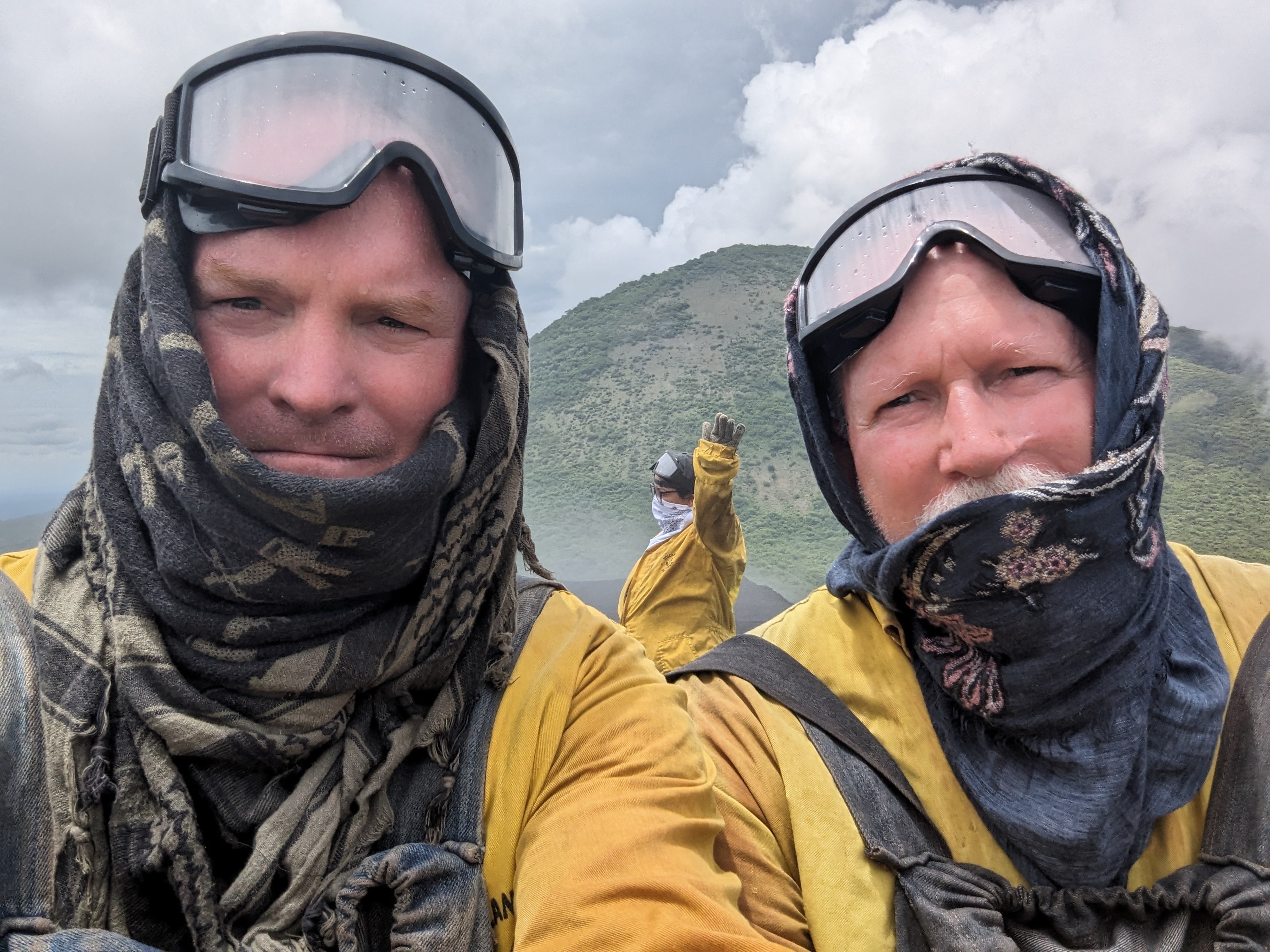 Ron and McGill getting ready to sled down a volcano