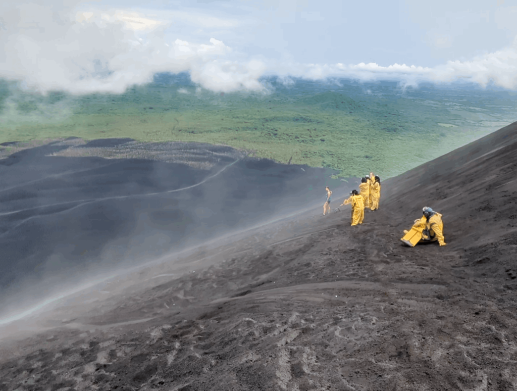 In line to sled down the volcano in Leon, Nicaragua