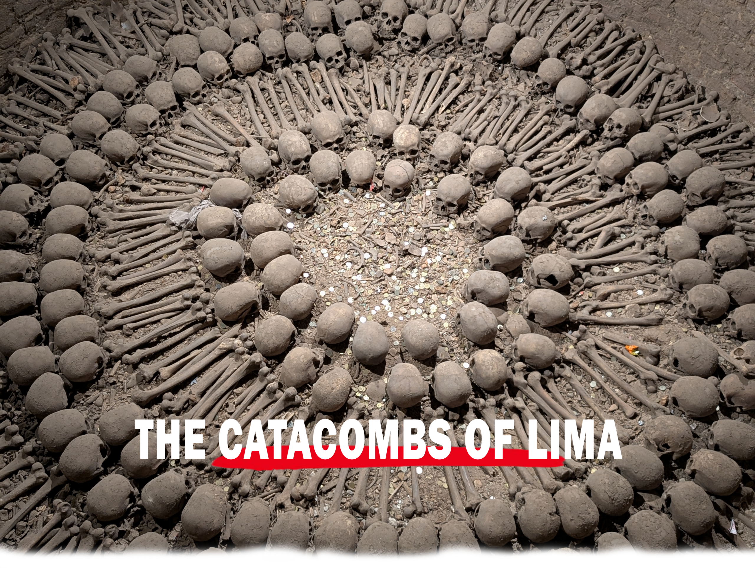 Lima Catacombs skull circle with bones arranged beneath San Francisco Church in Lima Peru
