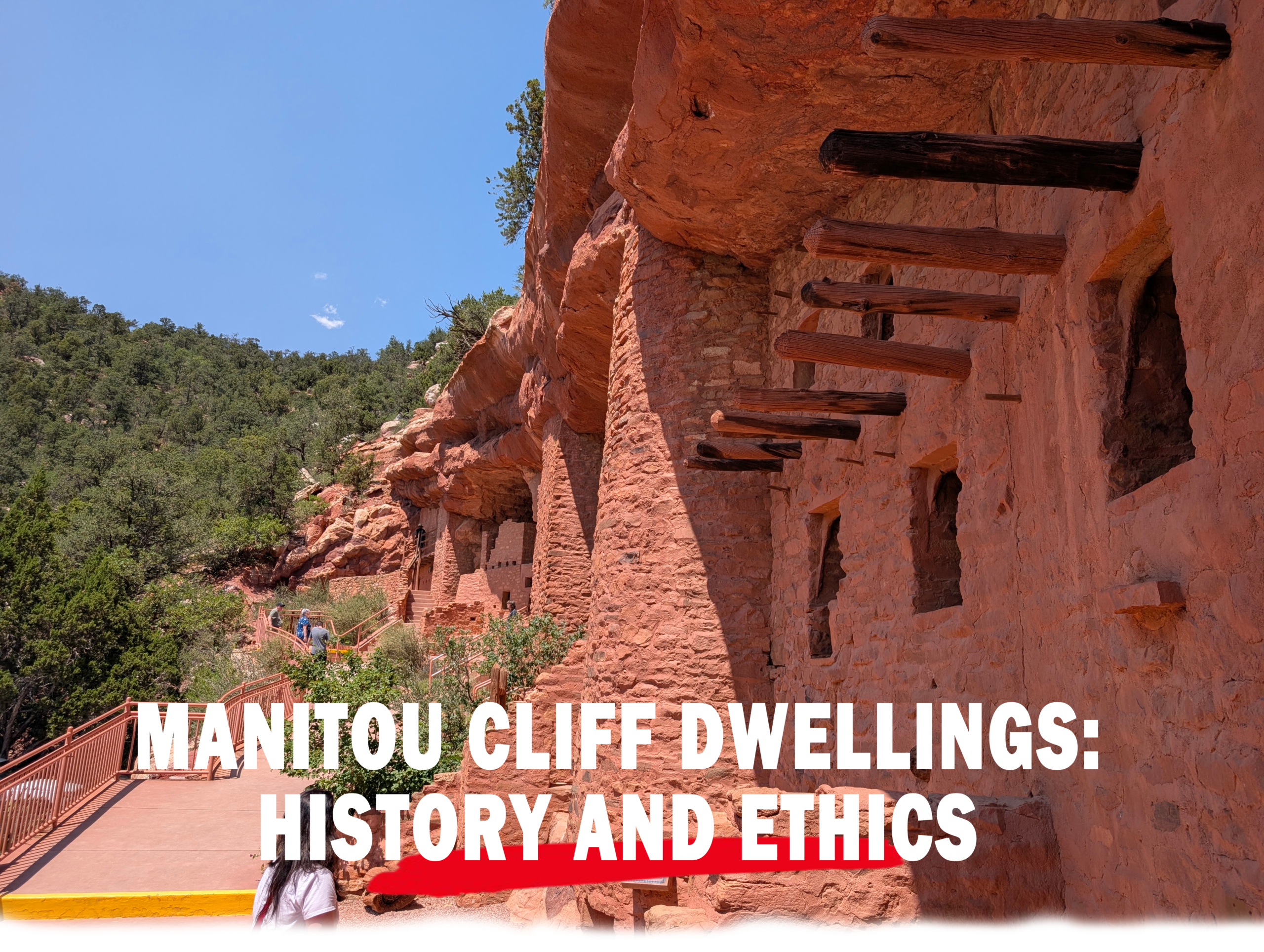 Visitors walking through the Manitou Cliff Dwellings in Colorado